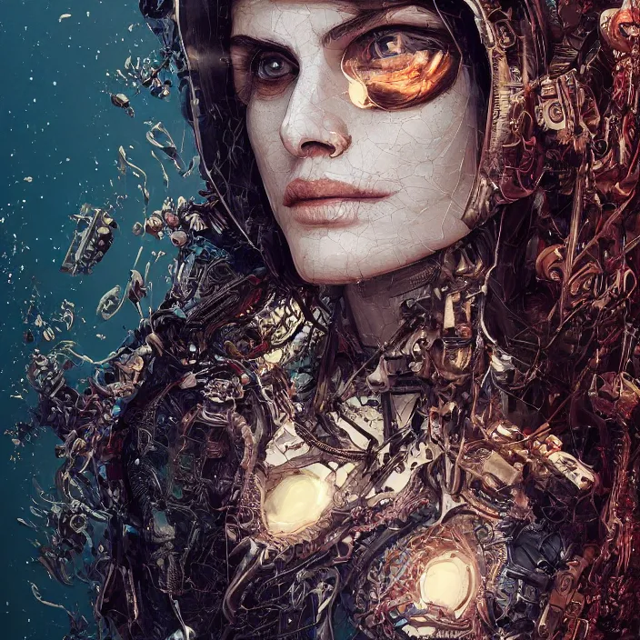 Image similar to portrait of skeleton as Alexandra Daddario. intricate abstract. intricate artwork. by Tooth Wu, wlop, beeple, dan mumford. octane render, trending on artstation, greg rutkowski very coherent symmetrical artwork. cinematic, hyper realism, high detail, octane render, 8k, iridescent accents