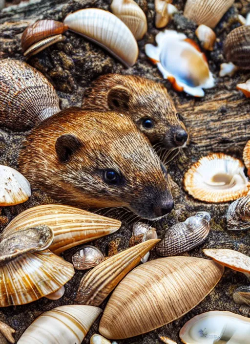 Image similar to how much wood would a woodchuck chuck if a woodchuck sold sea shells down by the sea shore, realistic, photograph, highly detailed