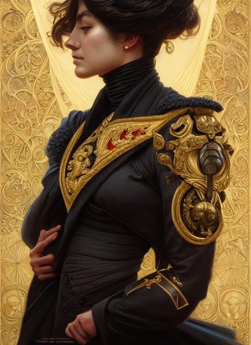 Image similar to portrait of supreme leader kitty, royalty, extravagant, lord, full body, military uniform, fantasy, intricate, elegant, beautiful, highly detailed, charcoal, centered, dark, smokey, digital painting, artstation, concept art, art by artgerm and greg rutkowski and alphonse mucha