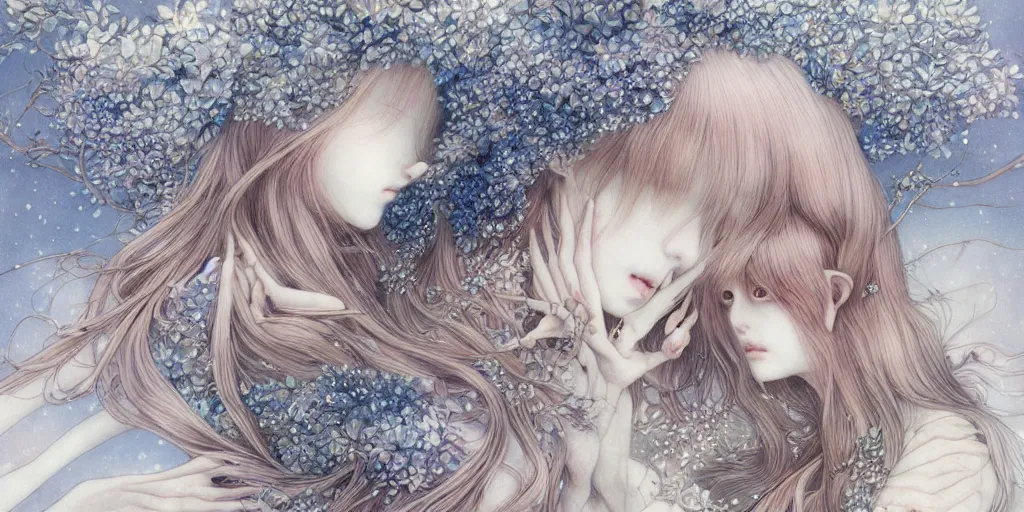 Image similar to breathtaking delicate detailed concept art winter creatures blend, by miho hirano, bizarre compositions, exquisite detail, pastel colors, 8 k