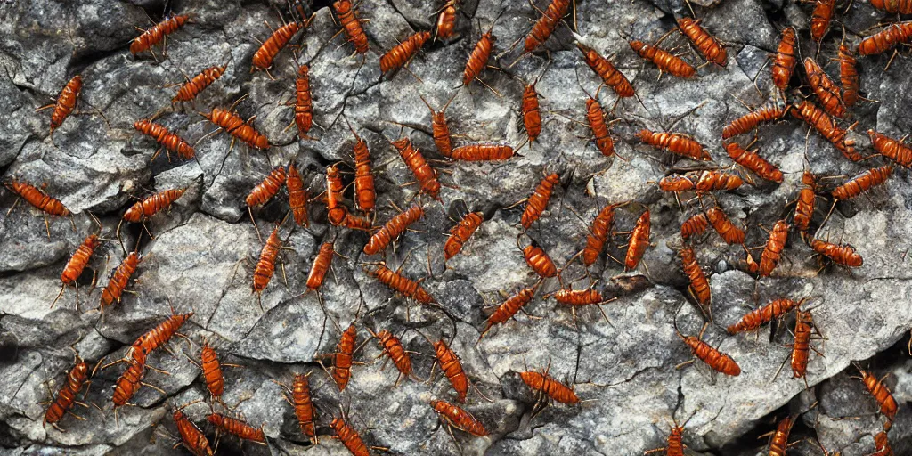 Prompt: cockroaches scattering on the rocky terrain
