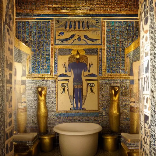 Prompt: bathroom in tutankhamun tomb