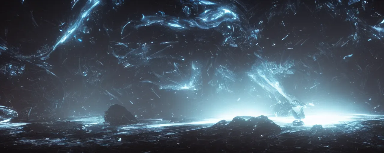 Image similar to a dark epic swirling galaxy, dark scifi, unreal engine, octane render, volumetric lighting