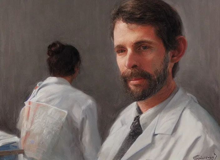 Image similar to a highly detailed beautiful portrait of a dentist, james gurney, james jean