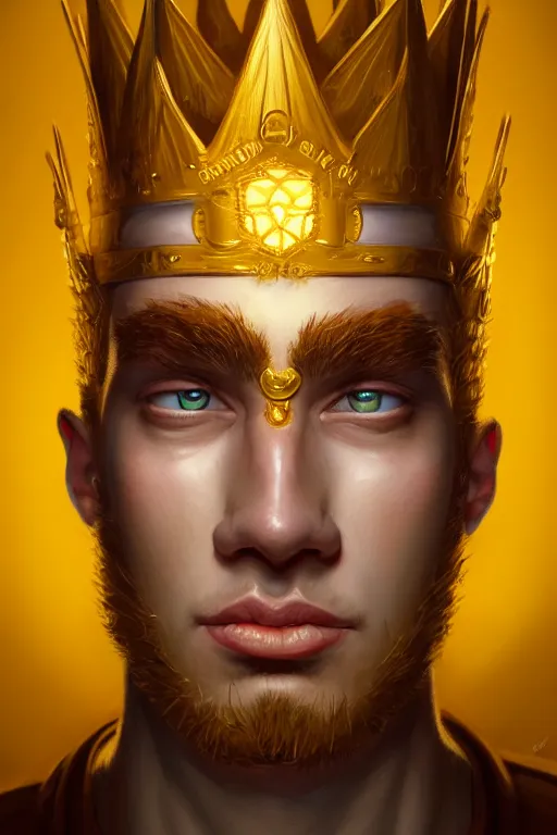 Image similar to highly detailed portrait of an elegant bart simpson, ornate crown, beautiful symmetrical face, glowing skin, digital painting, artstation, concept art, smooth, clear focus, illustration, greg rutkowski, artgerm, global lighting, detailed and fantasy