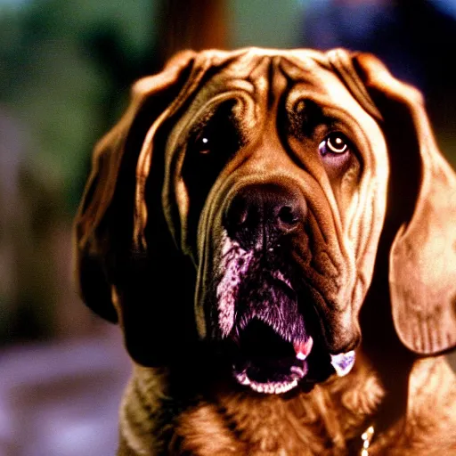 Image similar to film still of the 1 9 9 9 tv show'dog the bounter hunter '. a tv show about a mastiff dog that hunts criminals. sigma 8 5 mm f / 8