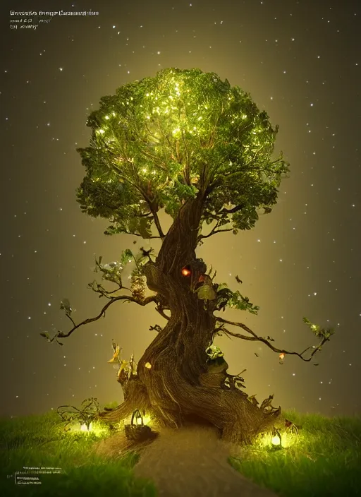 Image similar to friendly Tree Ent on a bioluminescent biome of oddities, oddities everywhere, enchanted, magical, cinematic shot, intricate, ornate, photorealistic, ultra detailed, realistic, 100mm, photography, octane, high definition, depth of field, bokeh, 8k, behance, artstation