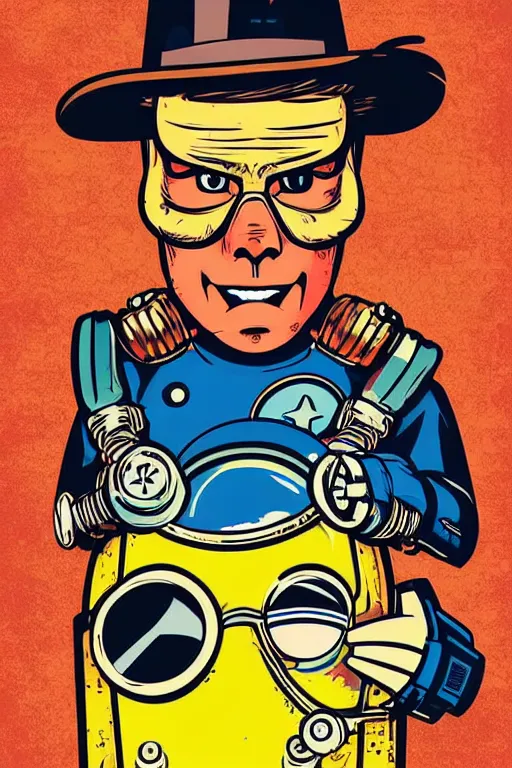 Image similar to fallout 7 6 retro futurist illustration art by butcher billy, sticker, colorful, illustration, highly detailed, simple, smooth and clean vector curves, no jagged lines, vector art, smooth andy warhol style