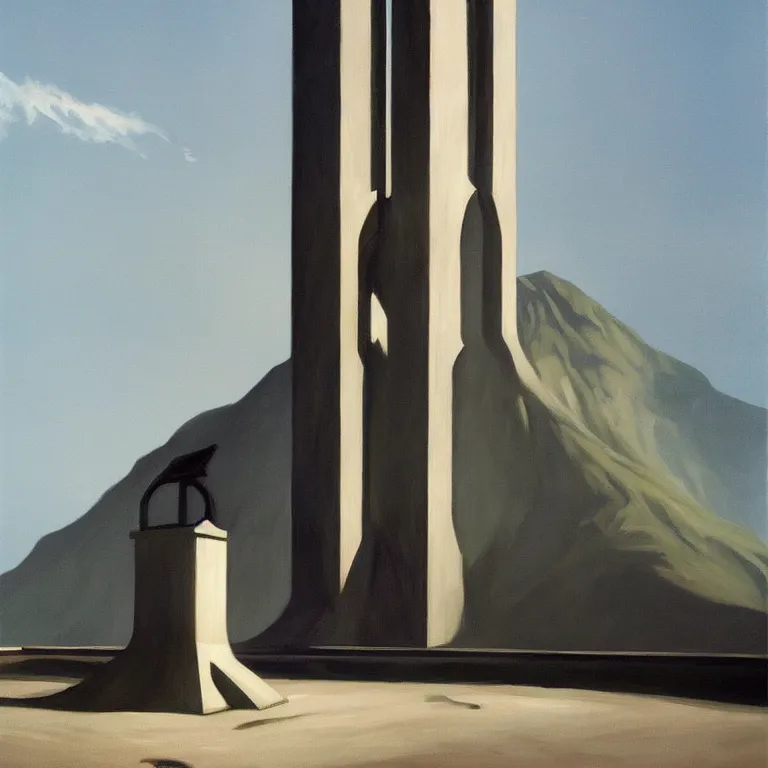 Image similar to tower of Sauron, Middle Earth, Lord of the Rings, designed by Apple, painted by Edward Hopper, painted by James Gilleard, airbrush