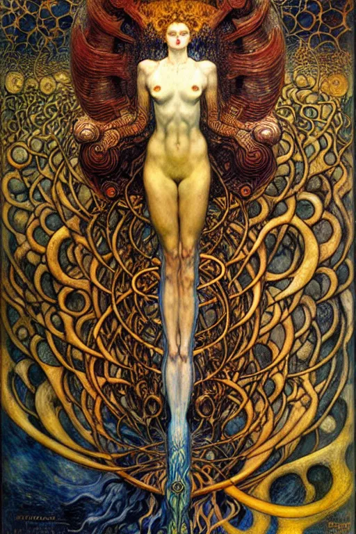 Image similar to Divine Chaos Engine by Karol Bak, Jean Delville, William Blake, Gustav Klimt, and Vincent Van Gogh, symbolist, visionary