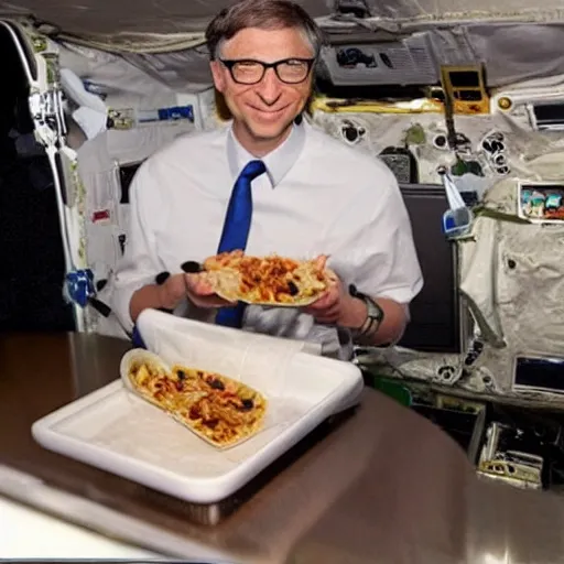 Image similar to Bill Gates eating burritos in outer space. Award winning photograph. Trending on reddit