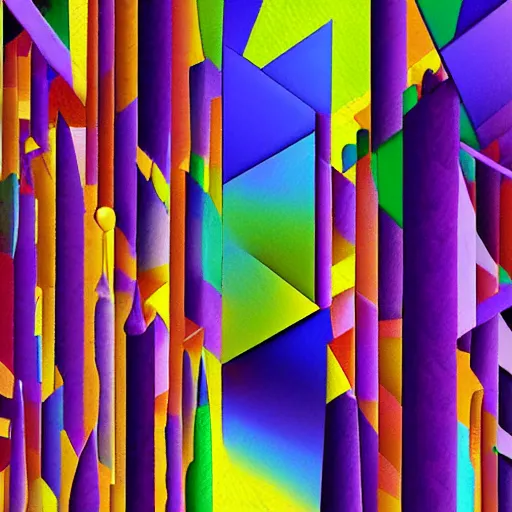 Prompt: cubism style of colorful geometric forest, digital art
