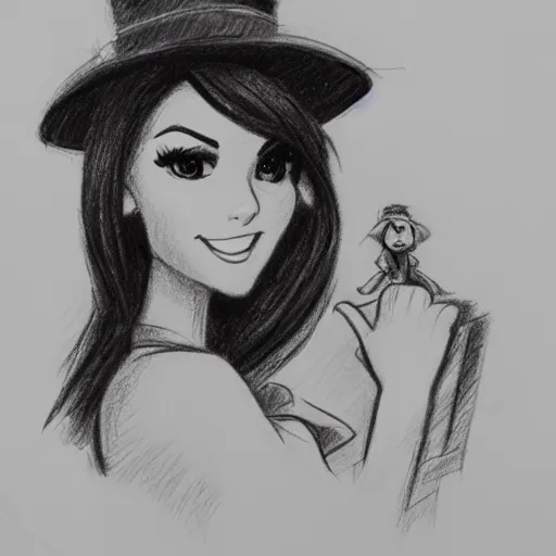 Image similar to milt kahl pencil sketch of victoria justice with a cowboy hat