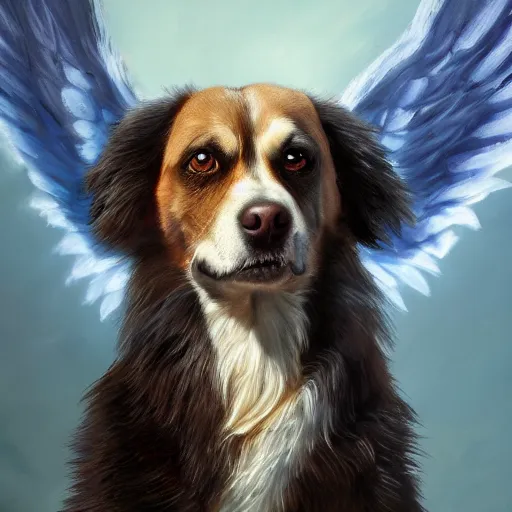 Prompt: an oil painting of a dog with demon wings, hd, hdr, ue 5, ue 6, unreal engine 5, cinematic 4 k wallpaper, 8 k, ultra detailed, high resolution, artstation, award winning