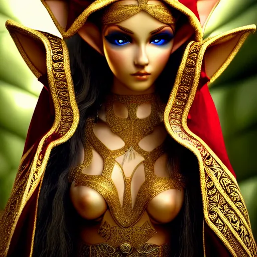 Image similar to beautiful elf with ornate robes, highly detailed, 4k, HDR, smooth, sharp focus, hyper realistic, high resolution