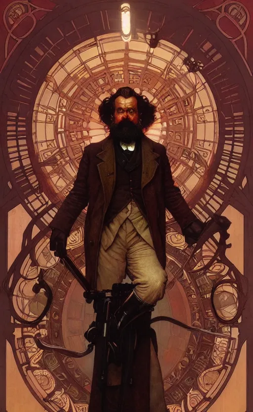 Prompt: karl marx gorgeous lighting by weta studio, mucha, bautista and norman rockwell and greg rutkowski and tom bagshaw and james gurney and lucasfilm