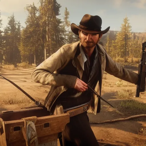 Prompt: Film still of David Tennant, from Red Dead Redemption 2 (2018 video game)