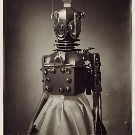 Image similar to portraits of an retro futuristic steampunk robot maidsa by Louis Daguerre