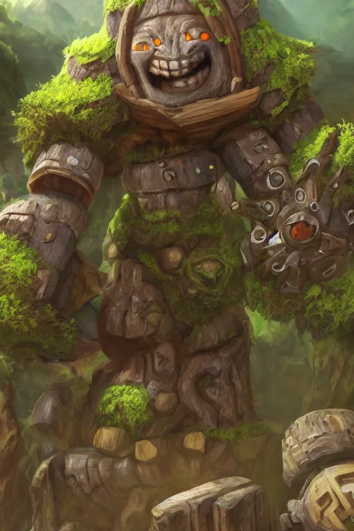 Image similar to zelda fantasy art giant golem troll wood rock greeble gemstone, global illumination ray tracing hdr fanart arstation by sung choi and eric pfeiffer and gabriel garza and casper konefal