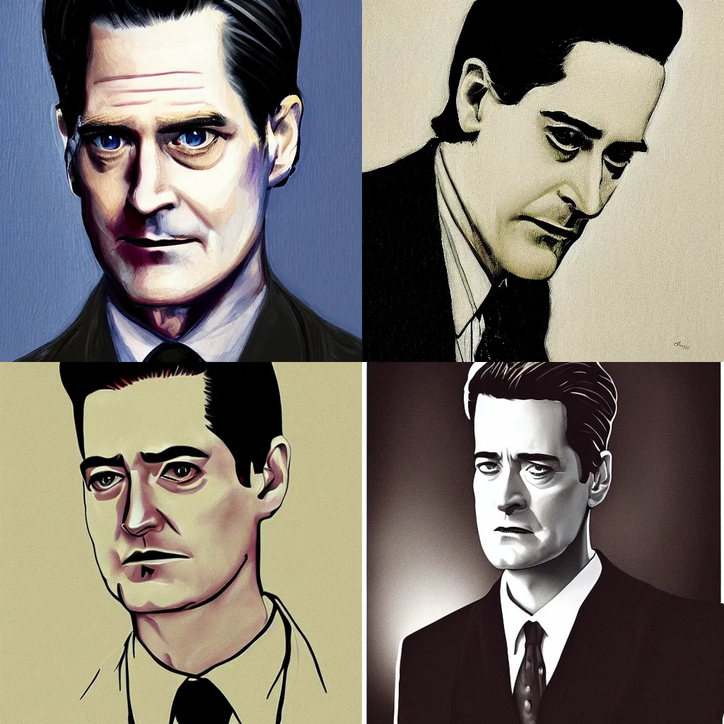 Prompt: Portrait of Dale Cooper Kyle Maclachlan from Twin Peaks by Eng Kilian