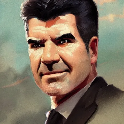 Image similar to a portrait of simon cowell grimacing in disappointment, 1 9 2 0 s, femme fatale, gorgeous view, night, film noir, eerie, high detail, depth, masterpiece by greg rutkowski, digital art, trending on artstation