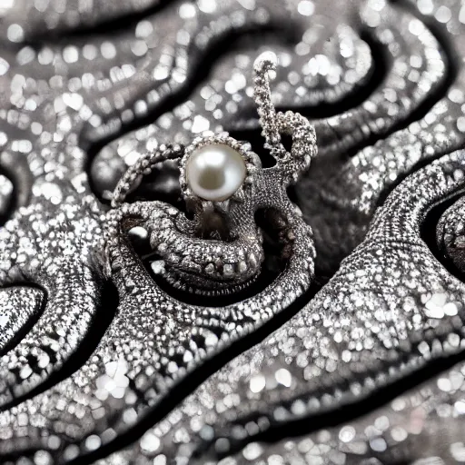 Image similar to hd photo of a octopus ring with diamonds and pearls by vivienne westwood, denoise, deblur