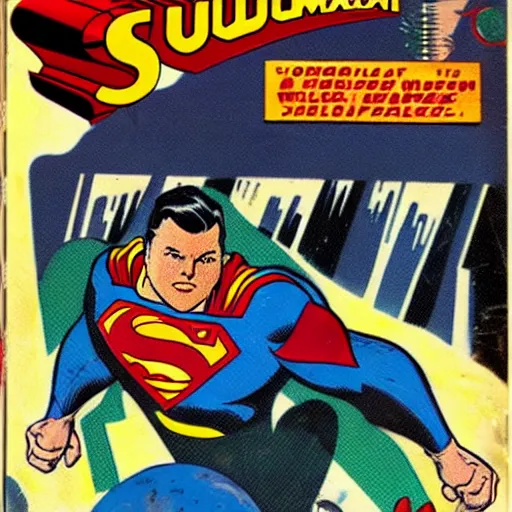 Prompt: comic book cover 1960, Elon Musk vs Superman