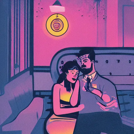 Image similar to a colorful comic noir illustration of doomed lovers in new orleans by sachin teng, dark vibes, pastel lighting, cinematic, depth of field, 8 k, high contrast