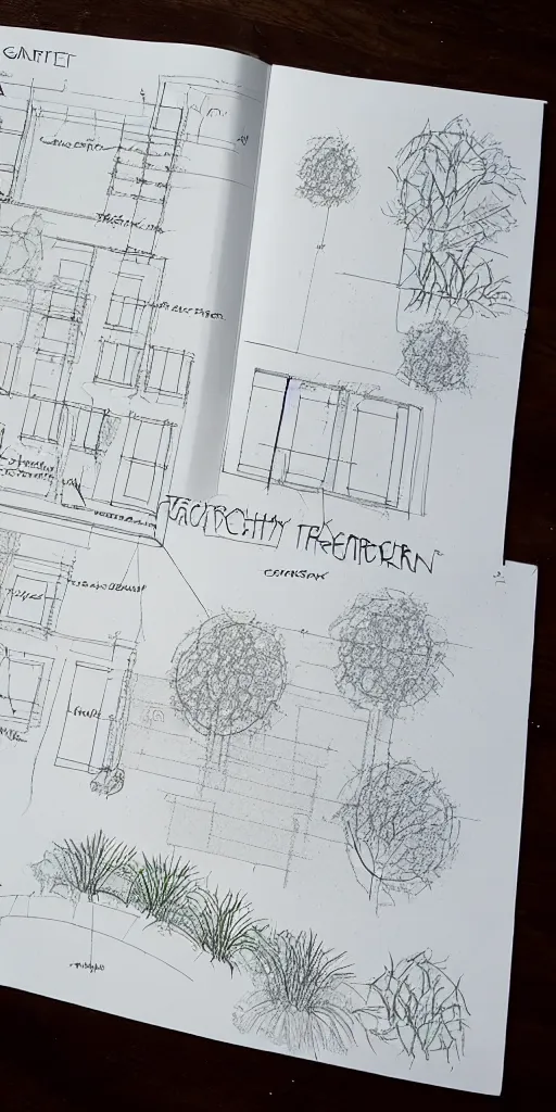 Prompt: highly technical garden plan, overhead plan sketch, garden design by charlotte rowe