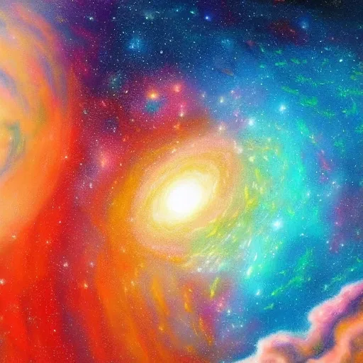 Image similar to the most colorful drawing of the sky, planets and galaxies, vivid, powerful, beautiful, artstation, 8 k