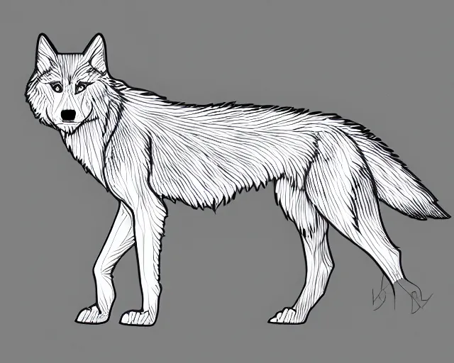 Image similar to professional digital art of a full-body outline of a wolf, super simple, no color, high quality, HD, 8K,