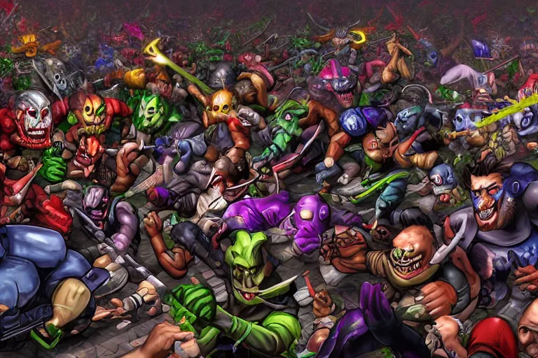 Prompt: a photo of a twitch streamer fighting off a horde of angry viewers, live on stream, photorealistic, 8 k, twitch background