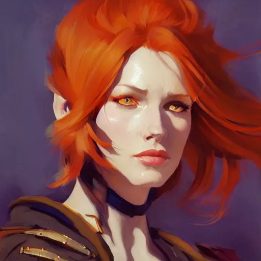 Image similar to greg manchess portrait painting of ginger beautiful woman as dragon age character, medium shot, asymmetrical, profile picture, organic painting, sunny day, matte painting, bold shapes, hard edges, street art, trending on artstation, by huang guangjian and gil elvgren and sachin teng