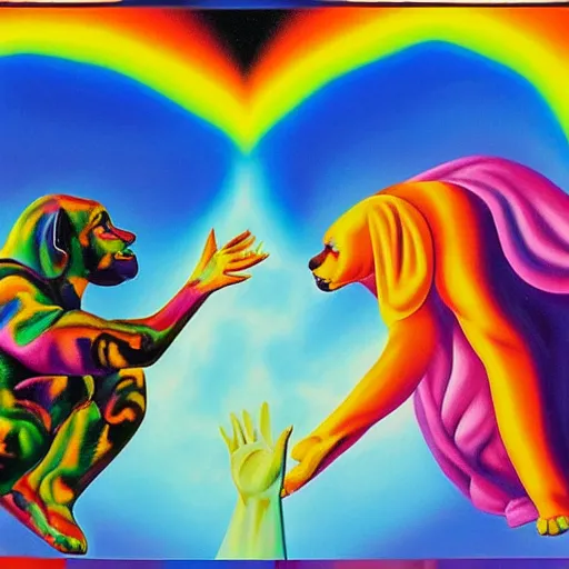 Prompt: the creation of adam painted by lisa frank