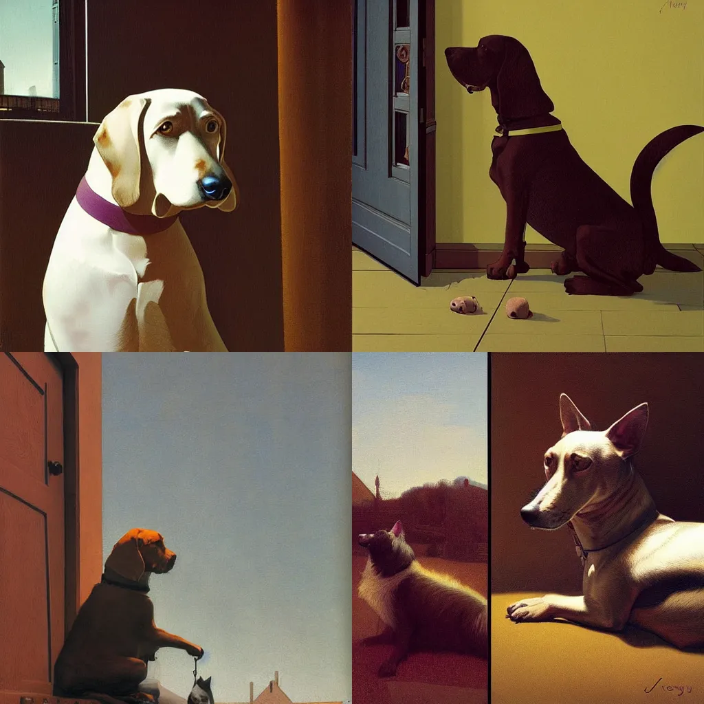 Prompt: dog by moebius and atey ghailan by james gurney by vermeer by George Stubbs