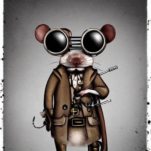 Image similar to a rat with steampunk googles, by Fortiche Studio