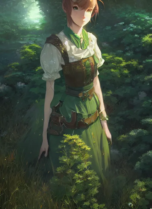 Image similar to a portrait of the emerald herald in the garden, intricate, tone mapped, ambient lighting, highly detailed, digital painting, artstation, concept art, sharp focus, by makoto shinkai and akihiko yoshida and hidari and wlop