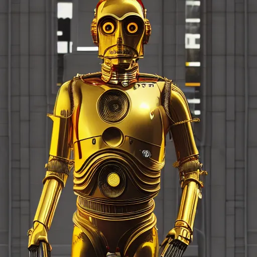 Prompt: photo of c 3 po as a cyberpunk, ultra realistic details, 8 k