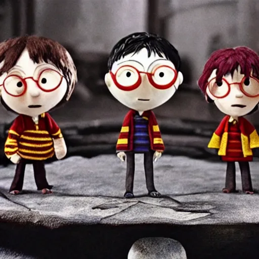 Prompt: film still of Harry Potter in stop motion in the style of Coraline