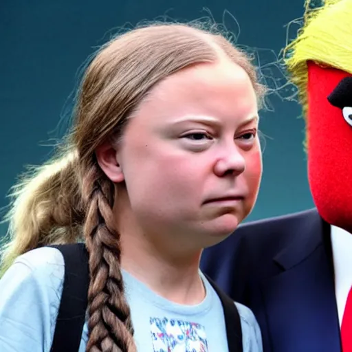 Image similar to donald trump and greta thunberg in the muppets show