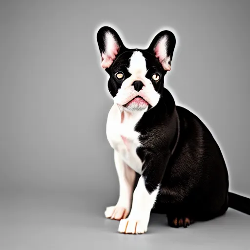 Prompt: a feline french bulldog - cat - hybrid, animal photography