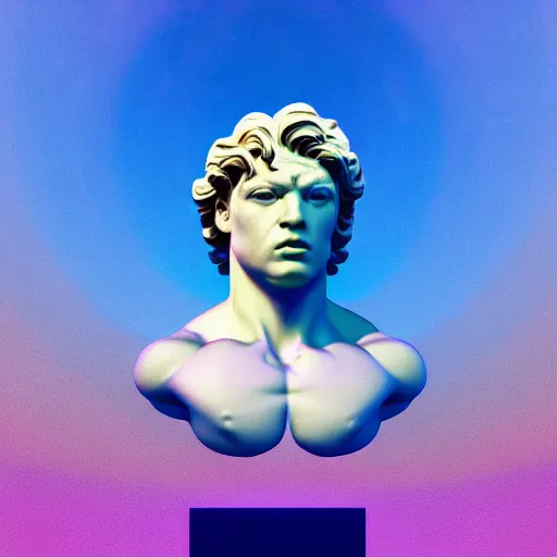 Image similar to 3 d sci - fi cgartist rendering of a hyper realistic marble greek statuary bust floating at the vast pulsating interdimensional fractal space portal at the psychedelic vaporwave event horizon directed by col price, trending on artstation