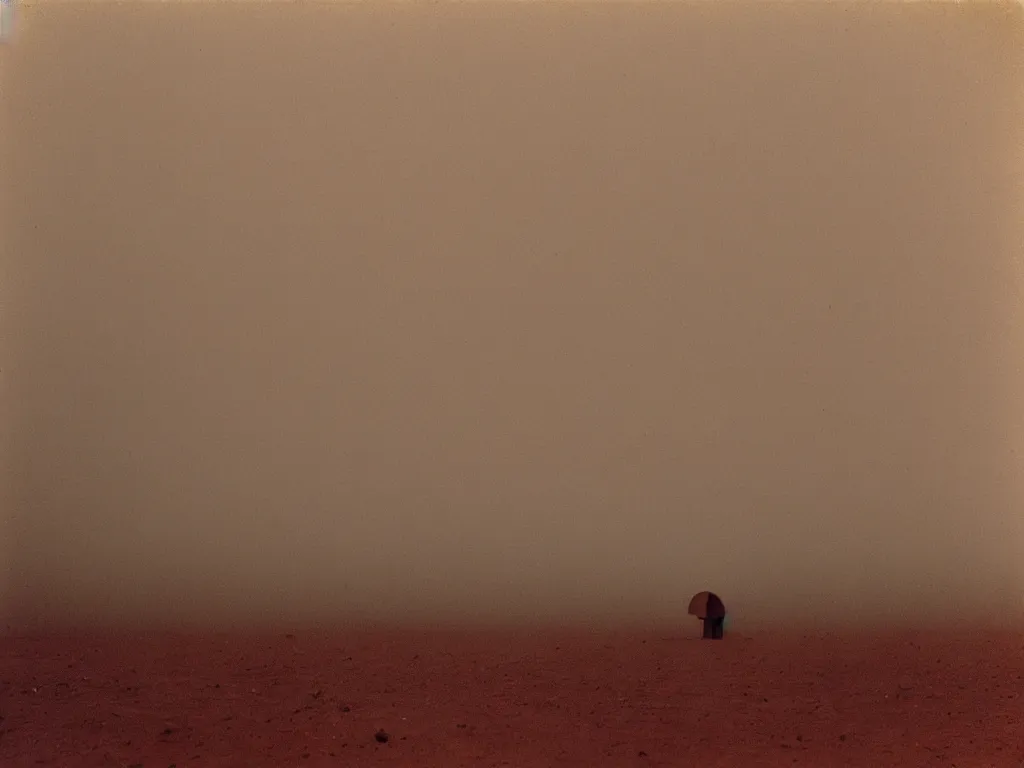 Image similar to autochrome of a dust storm in desert in the style of Straylight and Dune by Villeneuve