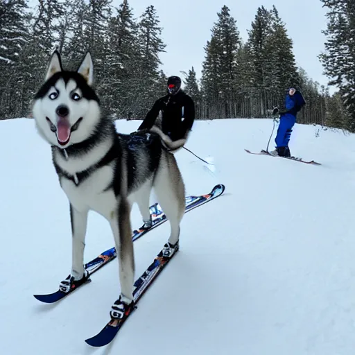 Image similar to a very tall husky skiing