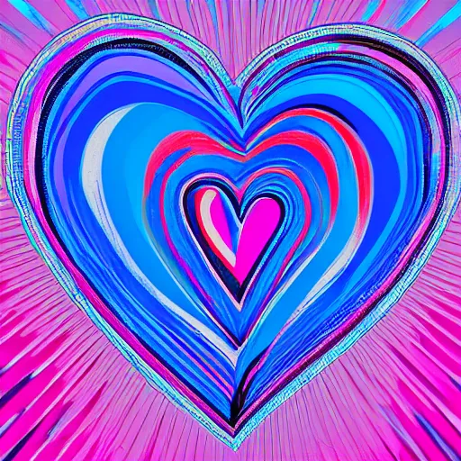 Prompt: a heart made of blue pink and purple in a pop art style, digital art, trending on art station, brush strokes, medium tones