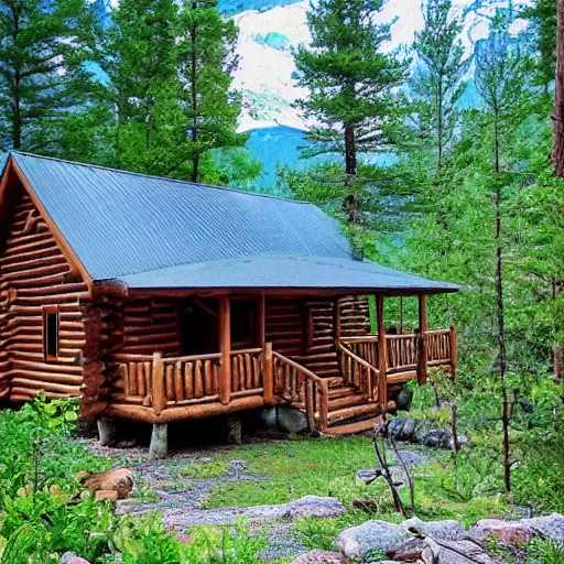 Image similar to “log cabin by the mountain”