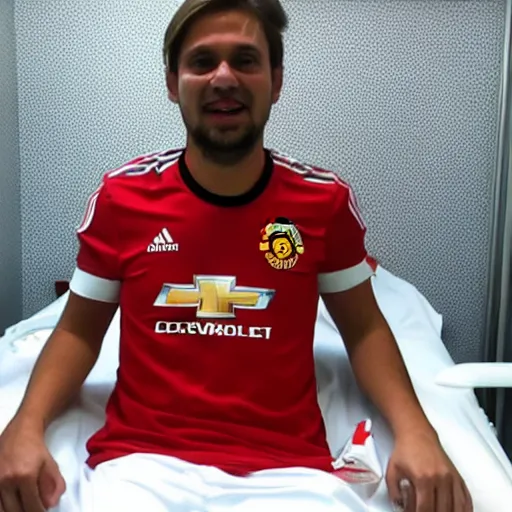 Prompt: Manchester United fan in the hospital