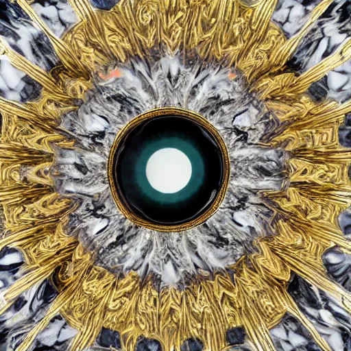 Prompt: tilt shift colossal intricate reflection refraction marble gold obsidian preraffaellite portrait photography slice halo