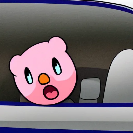 Prompt: kirby eating a car