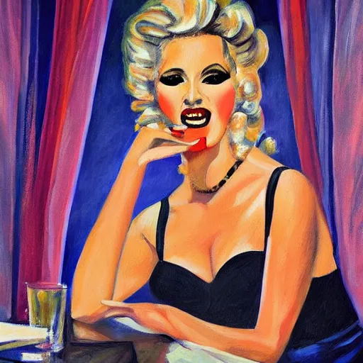 Prompt: painting of a glamorous blonde opera singer performing, highly realistic painting